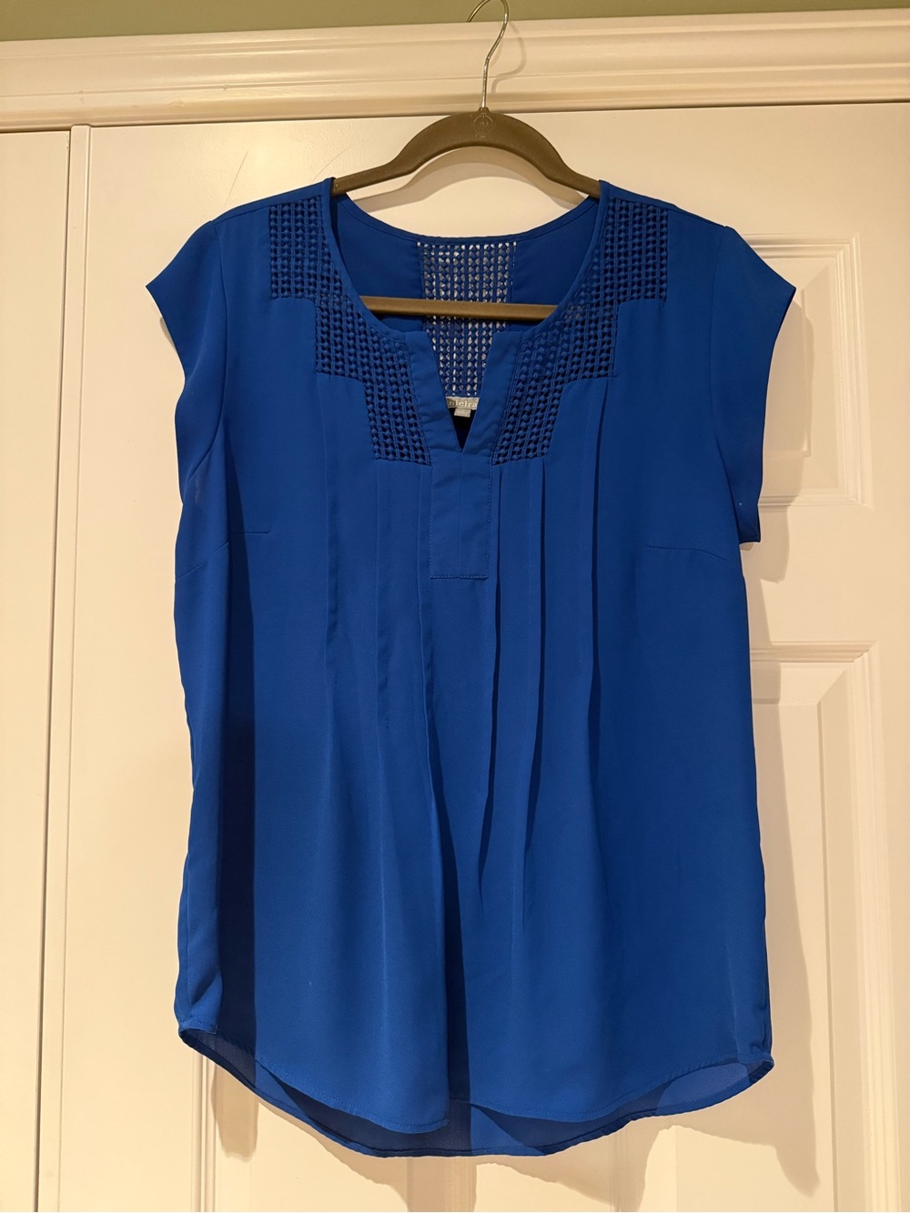 Women’s Royal Blue Pleated Cap-Sleeve Blouse